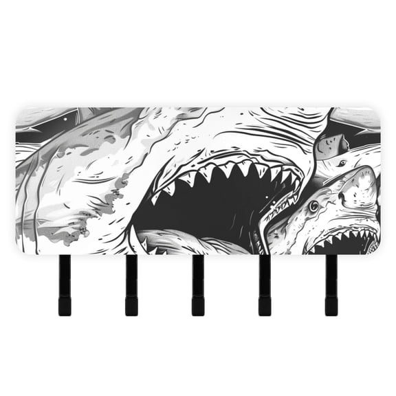 Sharks Grey Mail Holder Organizer Wall Mount with Shelf Key Holder Key Rack with 5 Key Hooks for Wall Decorative