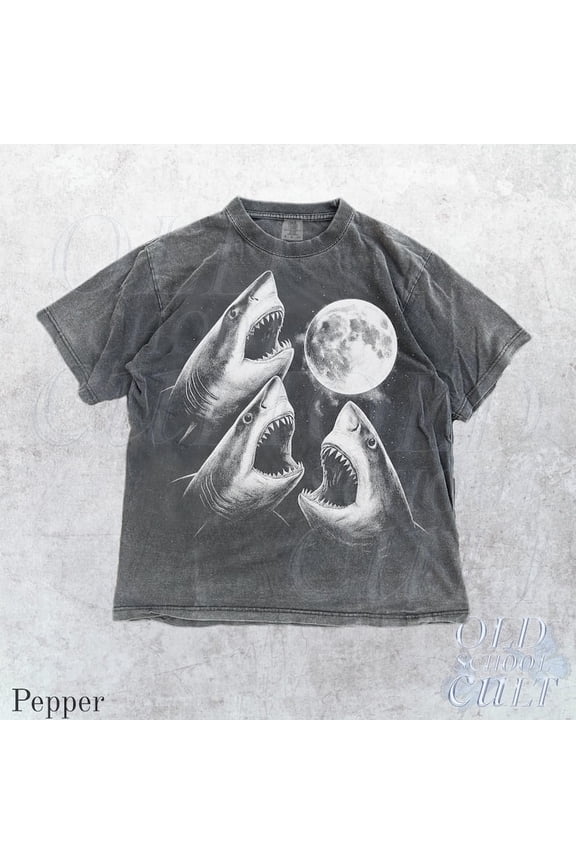 Sharks Howling To Moon Comfort Colors Vintage Style T-shirt, Retro Funny Shark Shirt, Weird Mystical Ocean Shirts, Silly Shark Lovers Gift