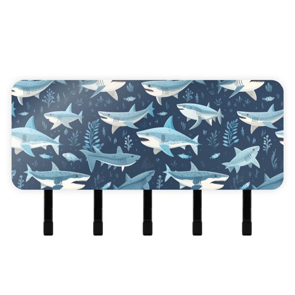 Sharks Leaves Mail Holder Organizer Wall Mount with Shelf Key Holder Key Rack with 5 Key Hooks for Wall Decorative