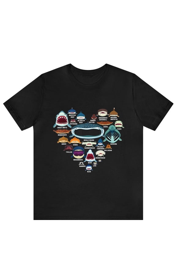 Sharks Love Heart Face Ocean Sea Animal Graphic Novelty Apparel Tee,for men and women up to 5XL