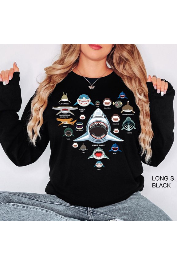 Sharks Love Heart Shark Faces Ocean Predator Sharkaholic Sweatshirt All Size S-5Xl