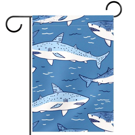 Sharks Ocean Pattern Decorative Garden Flag for All Seasons, 12 x 18 Inch Small Vertical Double Sided Outside Decoration for Yard Farmhouse