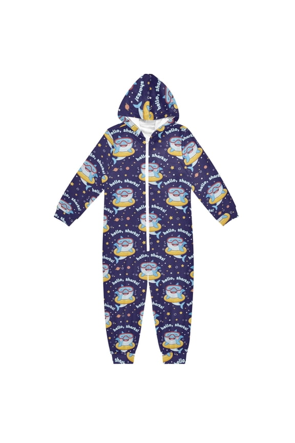 Sharks One Piece Pajamas Soft Jumpsuit Cozy Sleep and Play Romper Zipper and Pockets 4T