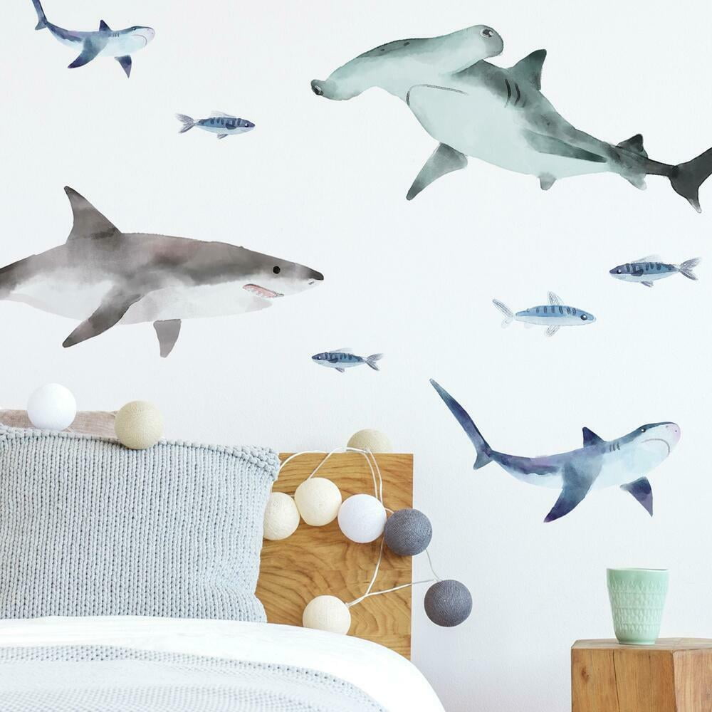Blue and Gray Vinyl Shark Nursery Wall Decals