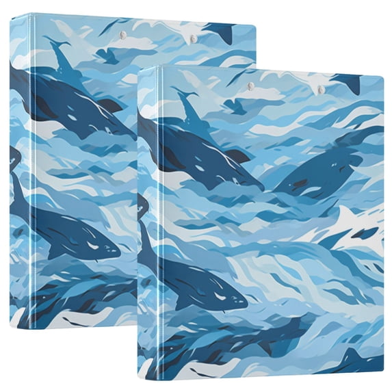 Sharks Sea 3 Ring Binders 1.5 inch Hardcover File Folders with Interior Pockets A4 Size Organizer for School Office Hospital Set of 2