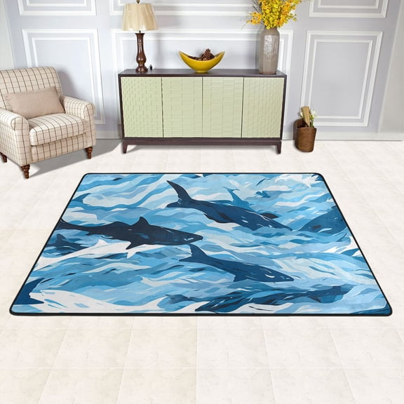 Sharks Sea Area Rug Washable 72 x 48 Floor Carpet Mat Non Slip for Bedroom Living Room Kids Room Home Decor