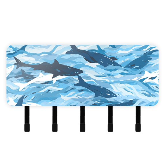 Sharks Sea Mail Holder Organizer Wall Mount with Shelf Key Holder Key Rack with 5 Key Hooks for Wall Decorative