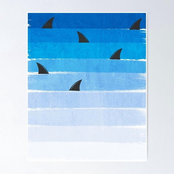 Sharks - Shark Week Trendy Black And White Minimal Pattern Ombre Blue Ocean Surfing Room Decor