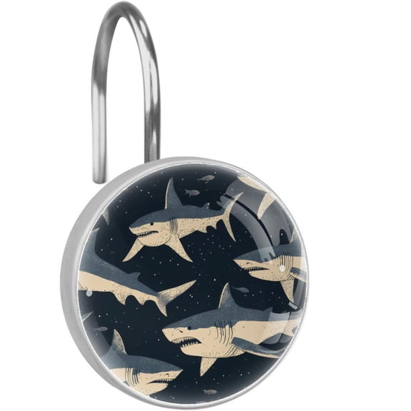 Sharks Shower Curtain Hooks Round Crystal Glass, Set of 12 Shower Curtain Rings - Shower Hooks for Curtain Shower Rings
