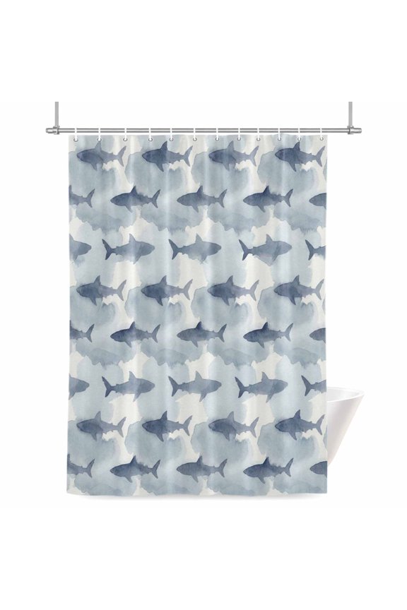 Sharks Shower Curtains for Bathroom, Watercolor Gradient Grey Blue Shark Beige Blue Texture Waterproof Fabric Shower Curtain for Bathroom Bathtub Decoration, Machine Washable 36"x72"