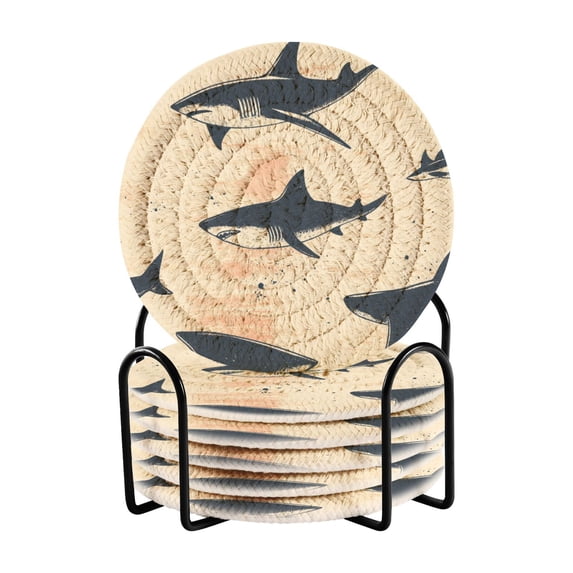 Sharks Swimming Around Drink Coasters with Holder Absorbent Coaster for Coffee Table Room Decor 6 Pack