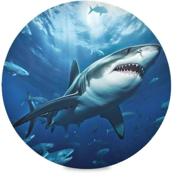 Sharks Swimming Round Placemats Washable Placemats Non-Slip Heat-Resistant Table Place Mats for Dining Kitchen Holiday Party Table 15.4"-6PCS Home Decor