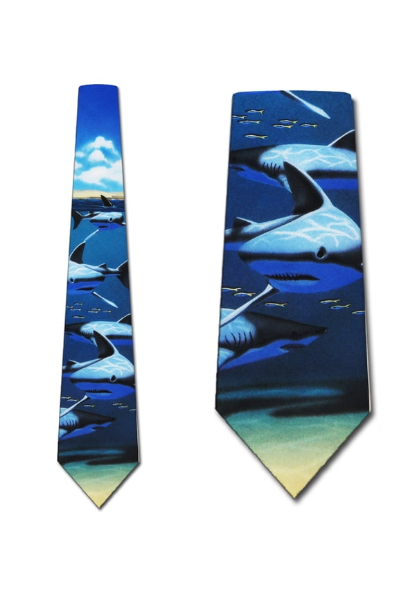 Sharks Ties Fish Necktie Mens Animal Sea Life Tie by The Three Rooker Necktie Company