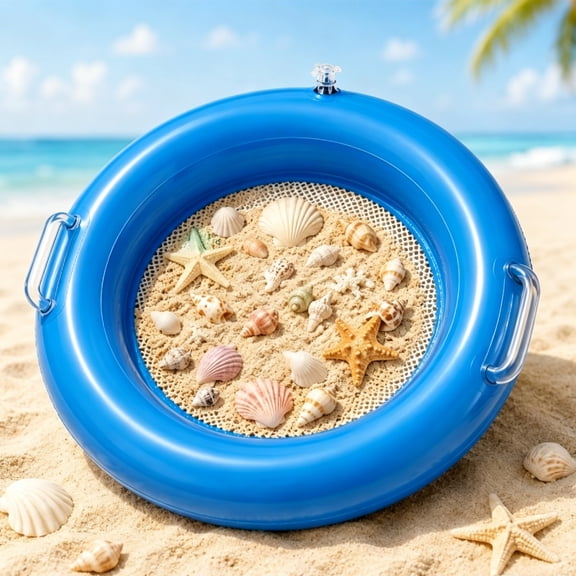 Sharks Tooth Sifters, Inflatable Floating Sand Sifters with Dual-Layer Mesh, Shark Teeth Sifter Set with Air Pump, Wrist Strap, Floating Beach Sand Sifter for Shells, Fossils, Shark Teeth