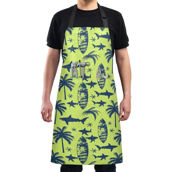 Sharks Tree Silhouette Kitchen Apron with 2 Pockets Adjustable waterproof Cooking Aprons for Women Men Chef