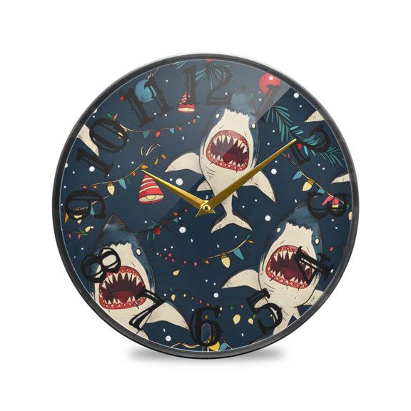 Sharks Wall Clock 10 Inch Silent Non Ticking Battery Operated Easy to Read for Kitchen Living Room