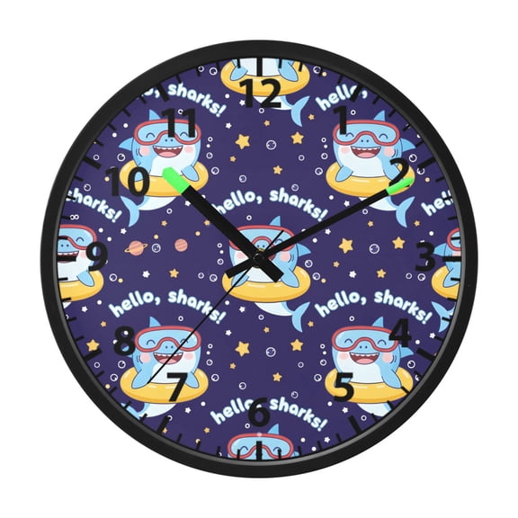 Sharks Wall Clock 12 Inch Voice Activated Night Light Silent Non Ticking