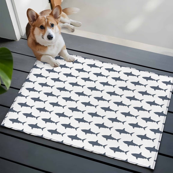 Sharks Washable Area Rug 2x3 Cartoon Animals Texture Modern Style Low-Profile Area Rugs with Non Slip Backing Indoor Floor Carpet for Entrance Living Room Bedroom Home Office