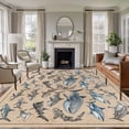 thumbnail image 1 of Sharks Washable Living Room Rugs 6'x9', Retro Ocean White Blue Brown Sharks Linen Texture Low Pile Throw Large Area Rug Non-Slip Sturdy Edge Binding Carpet for Dining Room Kitchen Office, 1 of 9