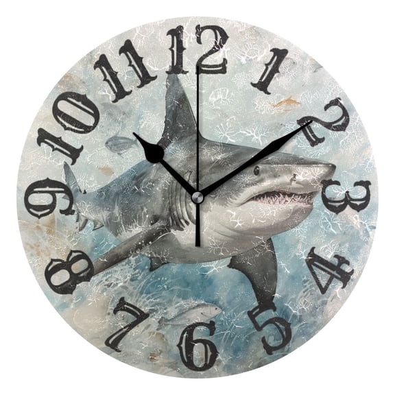 Sharks Waves 10 inch Wall Clocks Non Ticking Easy to Read Battery Decorative for Home Bathroom Kitchen Bedroom Living Room
