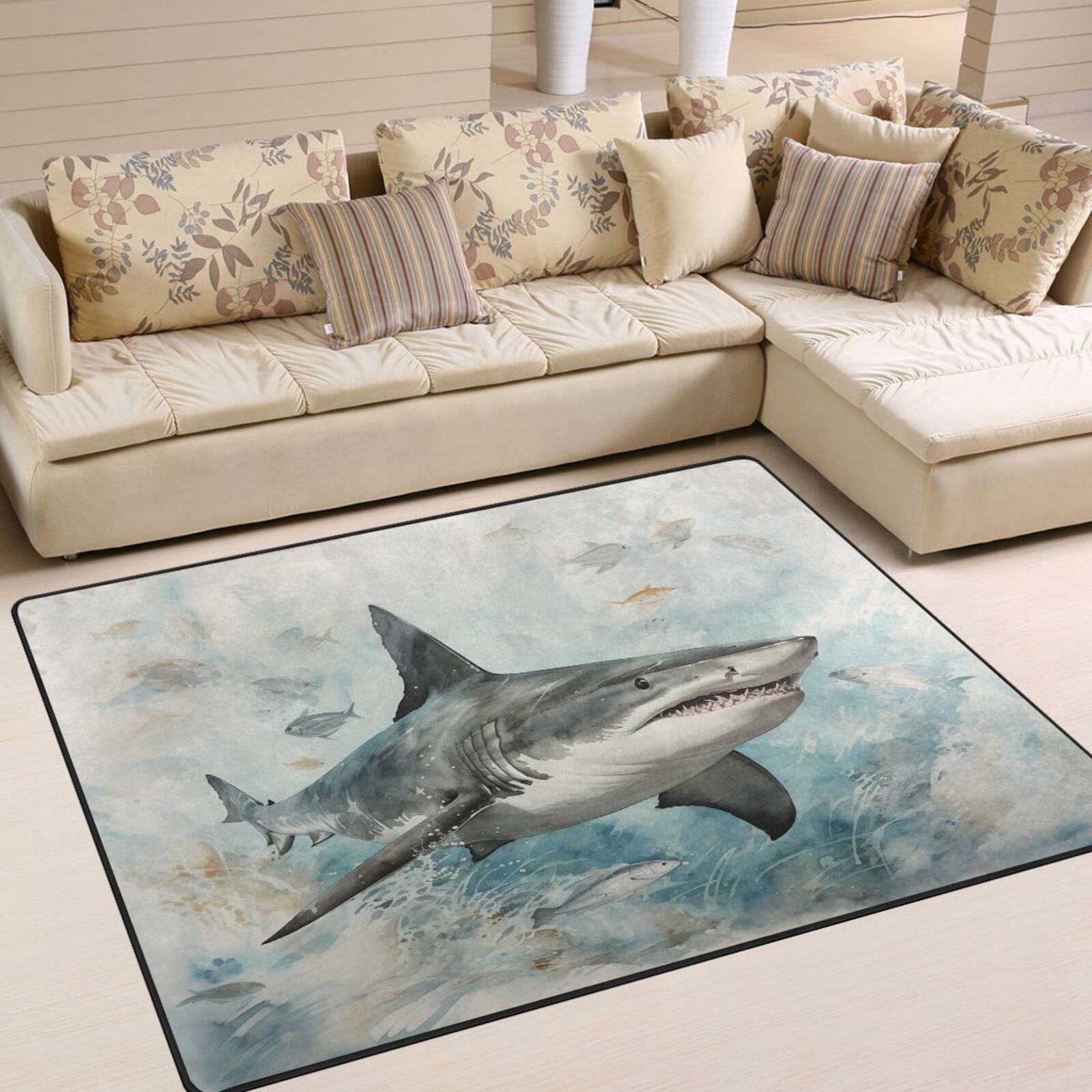 Sharks Waves Area Rug Washable 80 x 58 Floor Carpet Mat Non Slip for ...