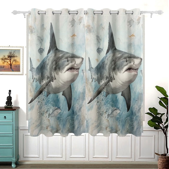Sharks Waves Blackout Curtain Panels 63x55in Drapes Privacy Assured for Living room Bedroom Bathroom 2 panels set