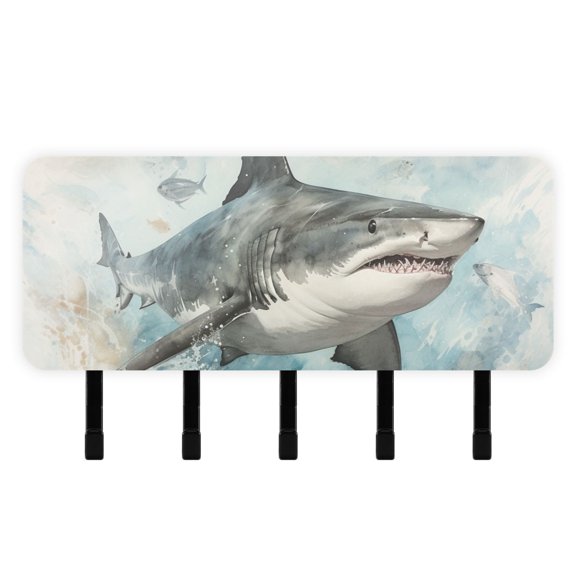 Sharks Waves Mail Holder Organizer Wall Mount with Shelf Key Holder Key Rack with 5 Key Hooks for Wall Decorative