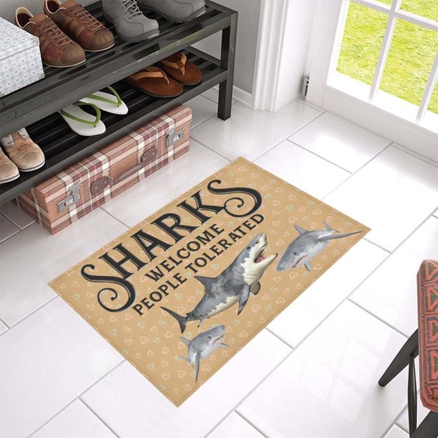Sharks People Tolerated Hearts Vintage Pattern Doormat, Sharks