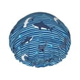 thumbnail image 1 of Sharks on White Blue Striped Shower Cap, Double Layers Shower Cap Rreusable Waterproof, Elastic Bathing Hair Hat for Women, Washable Hair Cap for All Hair Lengths, 1 of 5