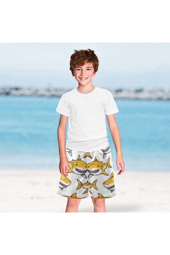 Sharks Yellow Boys Swim Trunks Boardshorts Swimsuit Quick Dry Board Shorts Bathing Suit 2-12T
