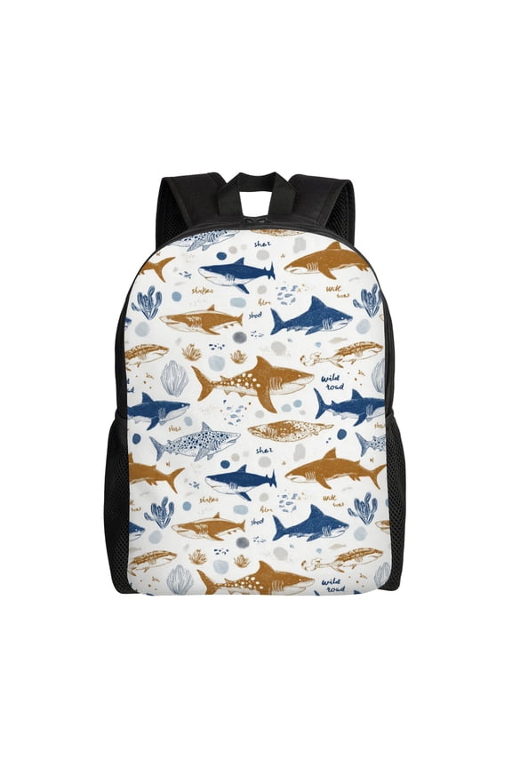 Sharks and sea creatures pattern Backpack with 15 Inch Laptop Compartment,Water-Resistant Daypack, Large Capacity Backpack with Adjustable Breathable Shoulder Straps for Daily Use Travel Gym