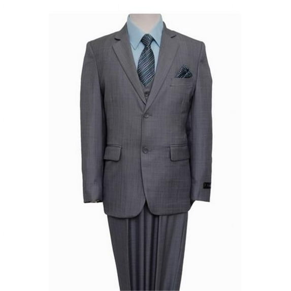 Sharkskin 2 Button Front Closure Interior Pick Stitching Boys Suits Grey - 2