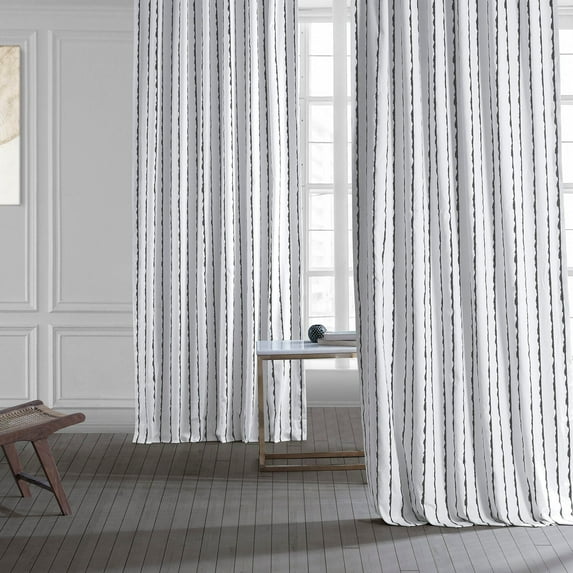 Sharkskin Black Stripe Printed Cotton Curtain (1 Panel), Sharkskin Black, 50W X 84L