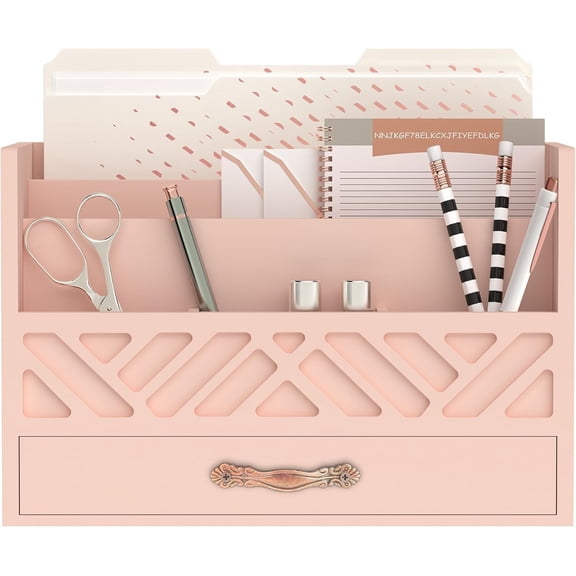 Sharkwoods Wooden Desk Organizer with Drawer, Office Desk Accessories, Countertop Mail and Bill Holder, Desktop Organizer for Home and Office