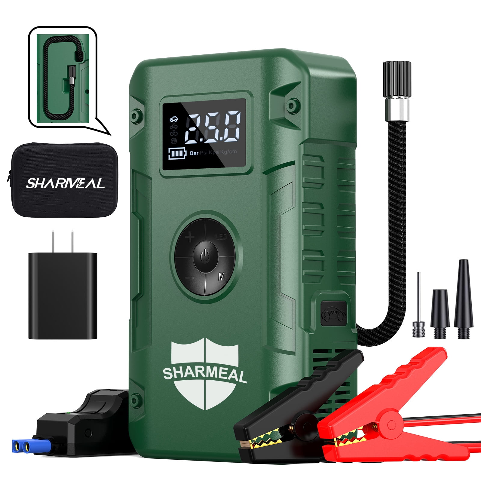 Sharmeal Jump Starter with Air Compressor, 8000A 160PSI Car Jump Starter Battery Pack (ALL Gas/10.0L Diesel), 12V Car Battery Jump Starter