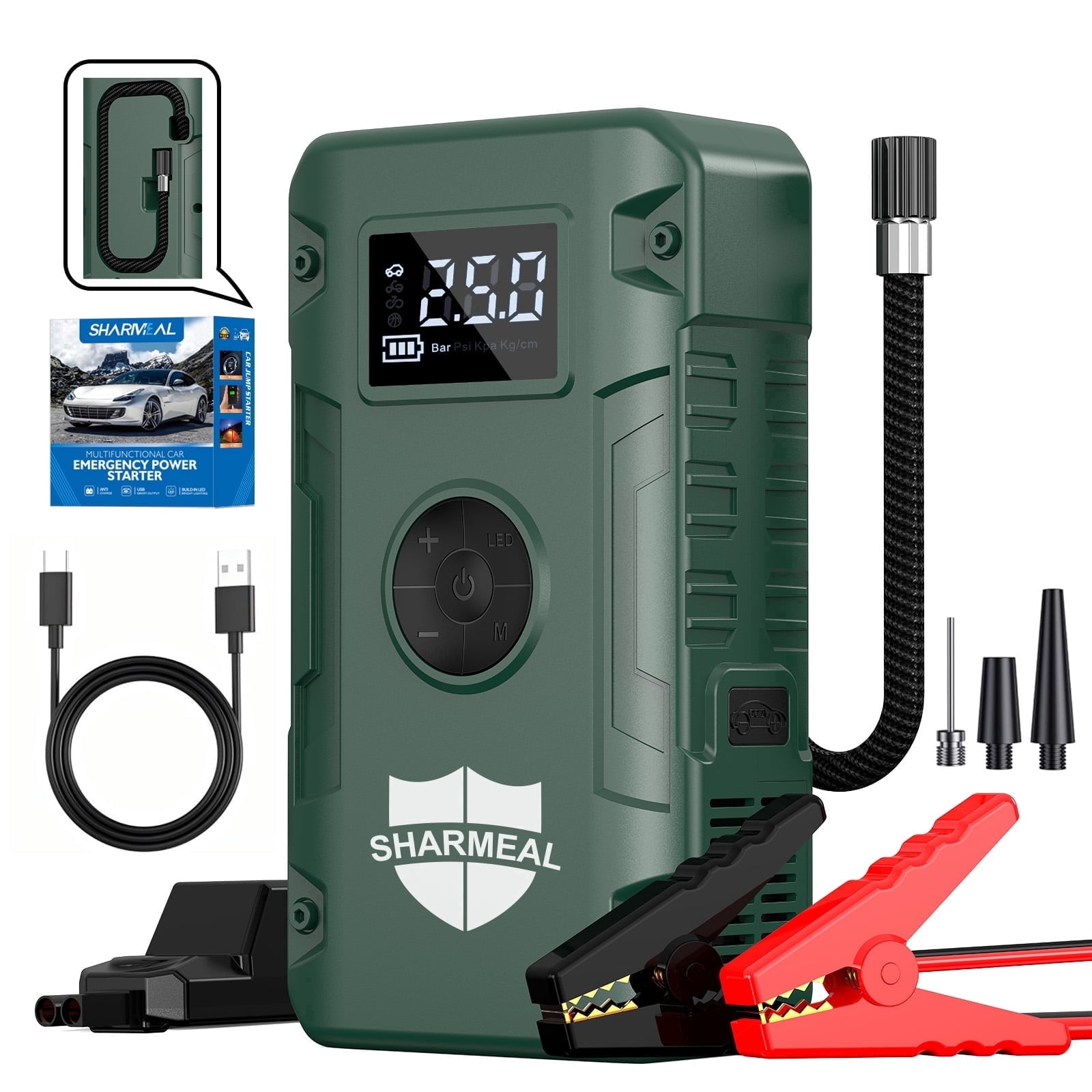 Sharmeal Jump Starter with Air Compressor, 8000A 160PSI Car Jump