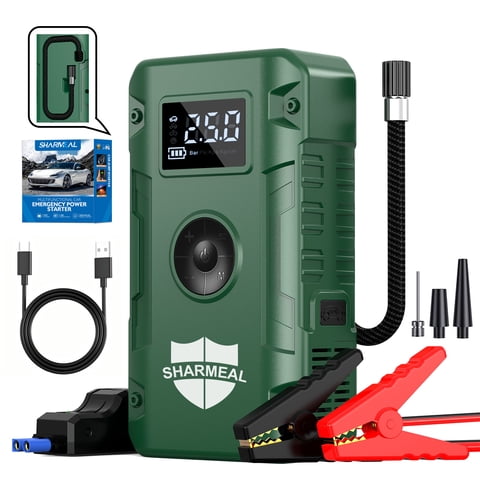 Sharmeal 6000A Jump Starter with Air Compressor, LCD Display and Emergency Light,150PSI Car Starter Battery (8.0 Gas/6.5L Diesel)
