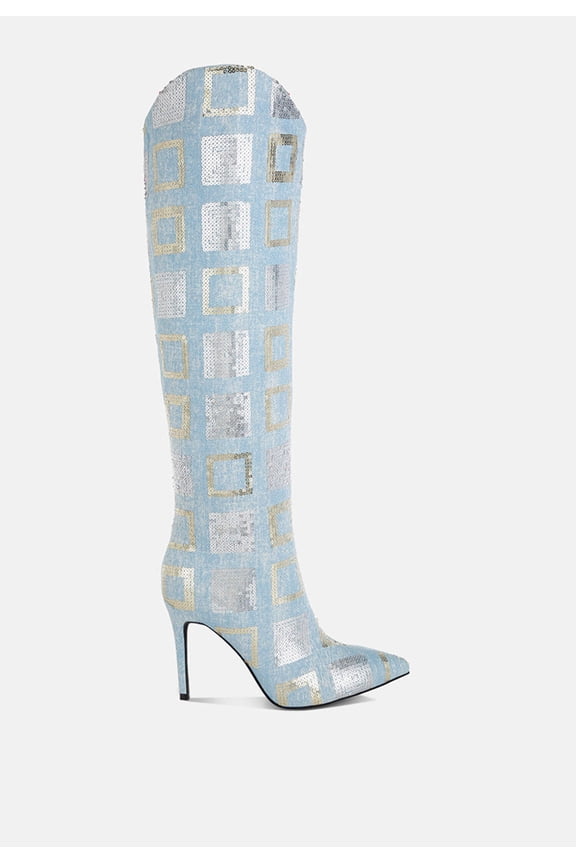 Sharmin Checkered Sequin Knee High Boots