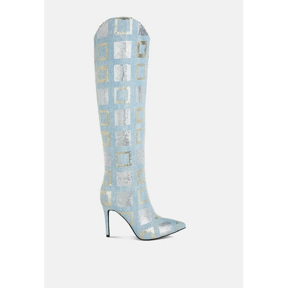 Sharmin Checkered Sequin Knee High Boots