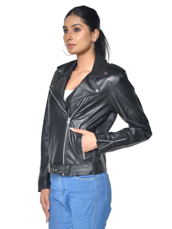 Classic Leather Ladies Soft Leather Bikers Jacket