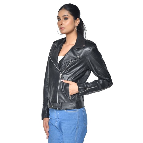 Sharo Classic Leather Ladies Soft Leather Bikers Jacket