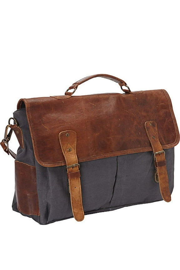 Classic Leather Laptop Messenger Bag and Brief, in Genuine Leather and Canvas