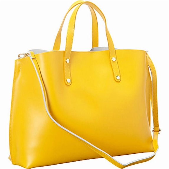 Sharo Women's Contemporary Tote Handbag and Shoulder Bag in Bold Yellow