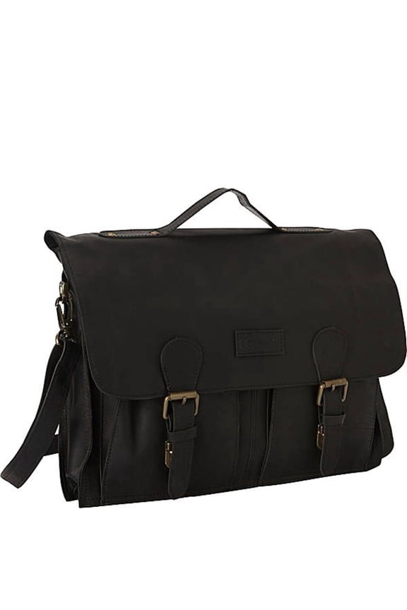 Men's Soft and Durable Black Leather Hand Made Brief  15-inch Laptop, Adjustable shoulder Messenger strap