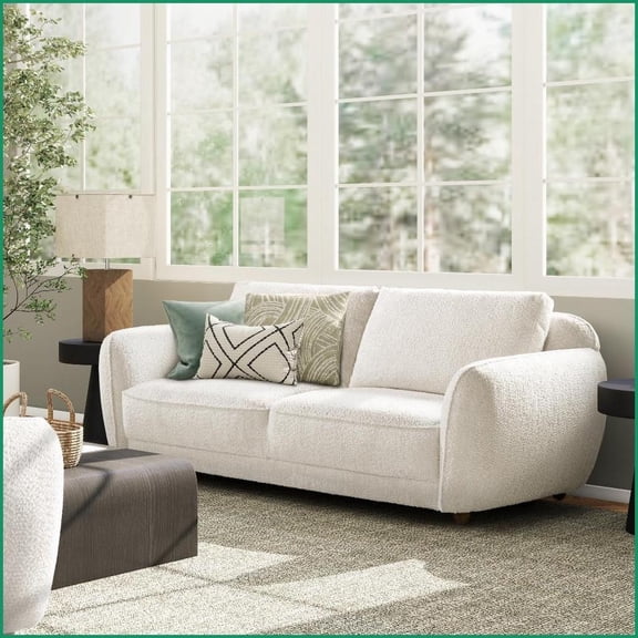 Sharon 84'' Casual Flared Arm Sofa | White Chenille | Removable Reversible Back Cushions