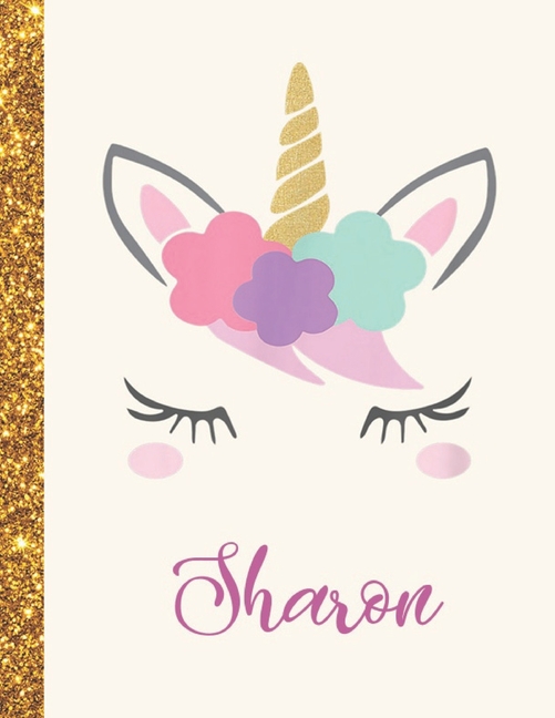 Sharon : Sharon Unicorn Personalized Black Paper SketchBook for