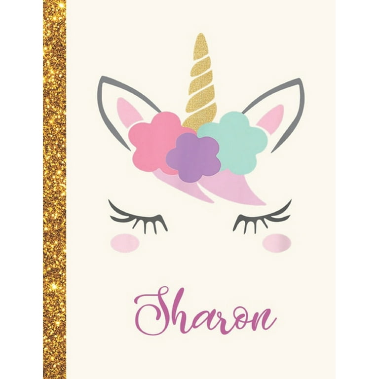 Sharon : Sharon Unicorn Personalized Black Paper SketchBook for