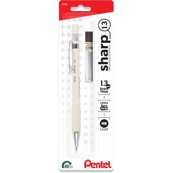 Sharp 1.3 Mechanical Pencil, (1.3mm), Extra Thick Line, Includes Refill Lead, Writing/Office/Test-Taking Pencil, Pastel Off-White Barrel (AM13LBPW)