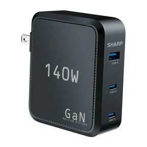 Sharp 140W USB C Charger, Compact Foldable GaN Fast Charge 3-Port (2 USB-C, 1 USB-A), Compact Foldable Wall Charger for MacBook Pro/Air, iPad Pro, iPhone 15/Pro, Galaxy S22/S21, Dell XPS, Black