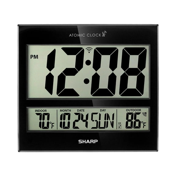 Sharp 3" Atomic LED Display Battery Powered Classic Wall Clock, Atomic